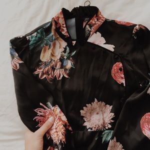Zara Mandarin black floral midi dress